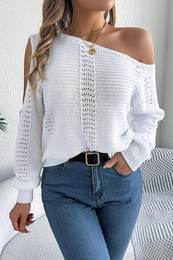 stylish slight stretch knitted one shoulder hollow out all-match sweater