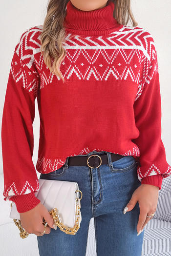 casual retro slight stretch color-block knitted long sleeve loose sweater