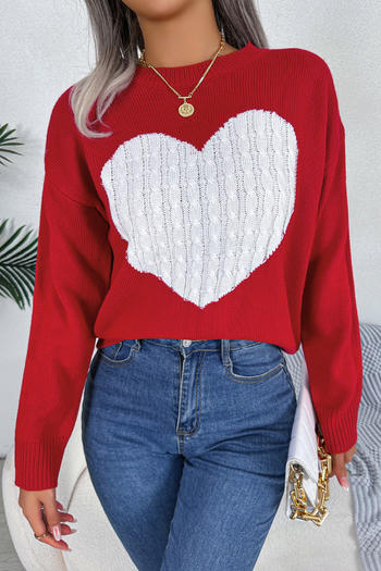 valentine's day stylish plus size slight stretch heart pattern knitted sweater