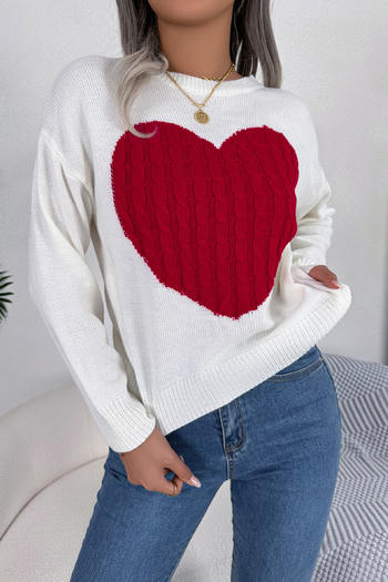 valentine's day stylish plus size stretch heart pattern knitted loose sweater