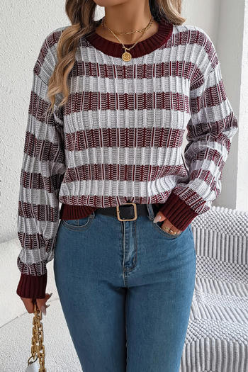 casual retro slight stretch stripe knitted 3 colors all-match sweater