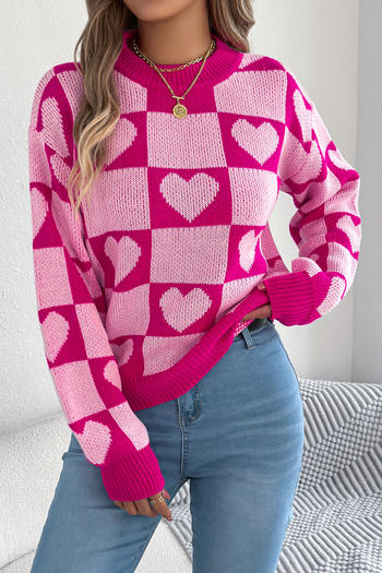 valentine's day stylish slight stretch heart pattern knitted all-match sweater