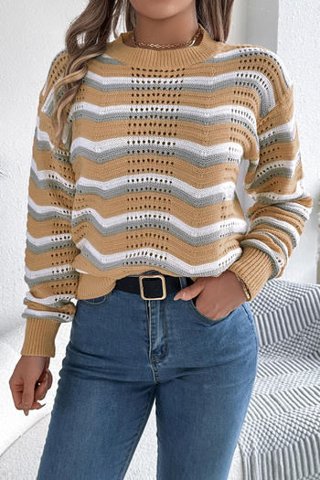 casual slight stretch cut out stripe knitted all-match sweater