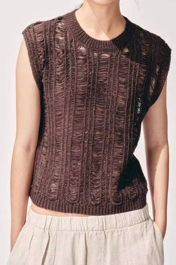 sexy slight stretch ribbed knit crew neck solid color sleeveless sweaters