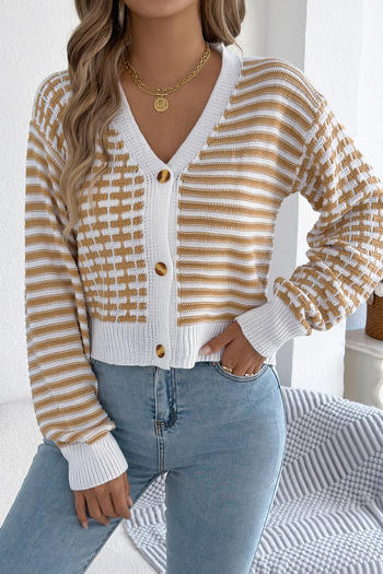 casual stretch stripe knitted v-neck single-breasted all-match sweater