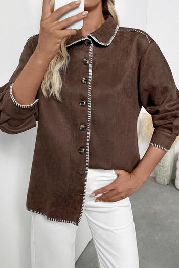 casual non-stretch lapel contrast color button jacket