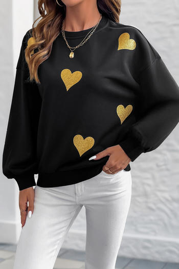 casual non-stretch heart batch printing crew neck sweatshirts