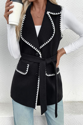 casual non-stretch contrast color suit collar tank jacket