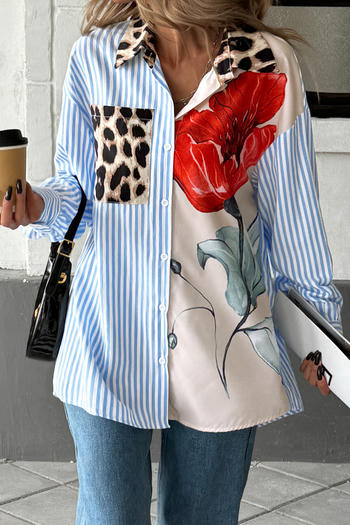 casual non-stretch lapel leopard stripe printing blouses