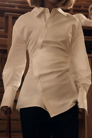 stylish non-stretch pure cotton long sleeve irregular single-breasted blouse