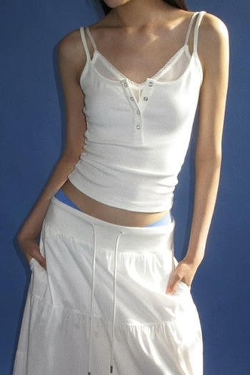sexy slight stretch v-neck stitching lace tank top(size run small)