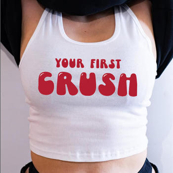 casual slight stretch letter print slim fit all-match crop vest