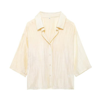 casual non-stretch solid color lapel button loose blouses