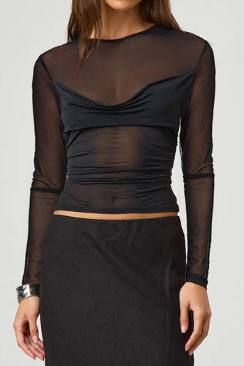 sexy slight stretch see-through mesh slim-fit long-sleeved top
