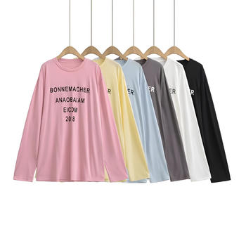 casual slight stretch 6colors letter printing crew neck t-shirts(size run small)