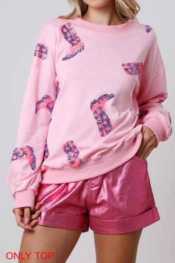 christmas slight stretch sequins boots pattern loose sweatshirt