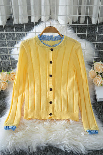 casual slight stretch lattice stitching long-sleeved knitted thin cardigan
