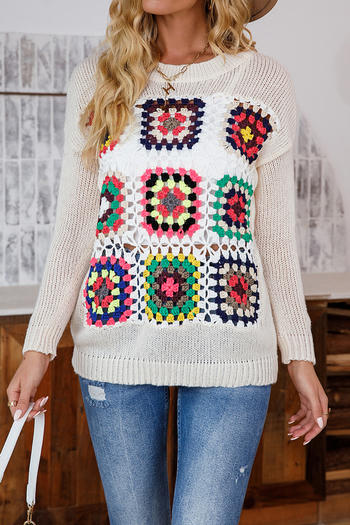 stylish slight stretch cut out color-block knitted long sleeve all-match sweater