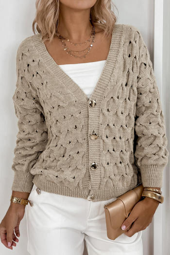 casual slight stretch solid color knitted hollow thin cardigan