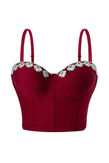 sexy slight stretch rhinestones butterfly shape sling boned crop vest