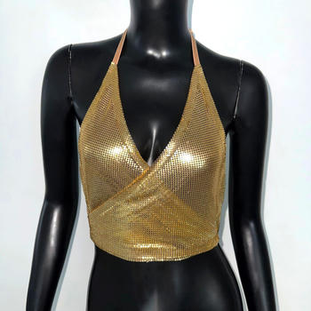 sexy non-stretch metal sequins large backless music festival party vest