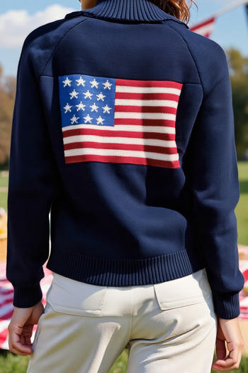 casual slight stretch knitted american flag loose cardigan