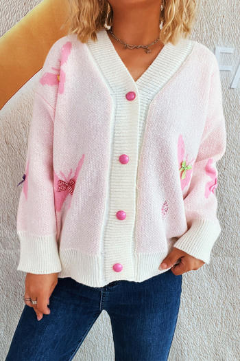 casual slight stretch loose hole bow decor knitted butterfly cardigan