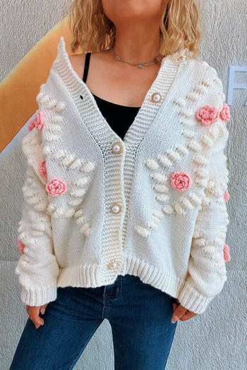 casual new 6 colors slight stretch 3d flower decor knitted cardigan