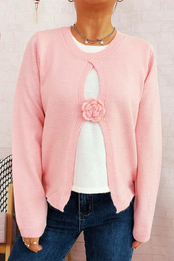 casual slight stretch flower decor knitted two-piece sweater