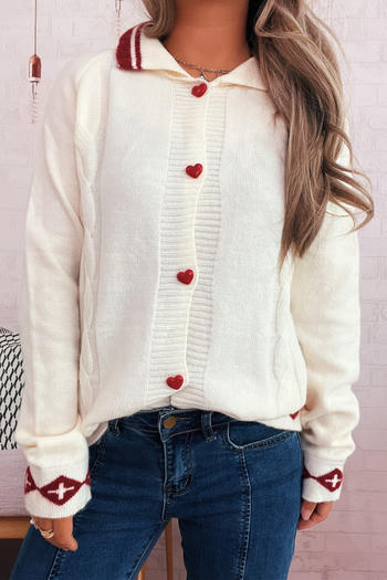 casual slight stretch heart-shaped single-breasted knitted cardigan