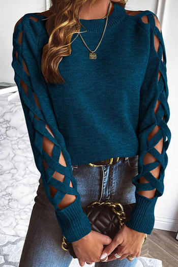 casual slight stretch ribbed knit crew neck cutout sweaters