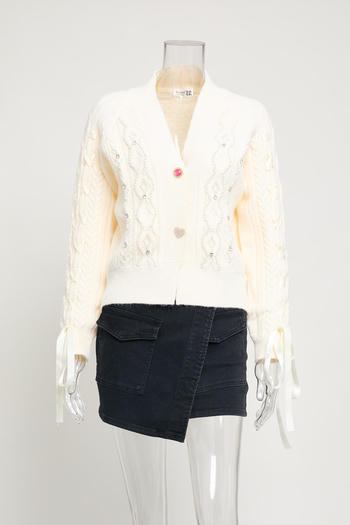 casual slight stretch ribbed knit v-neck pearl decor sweaters