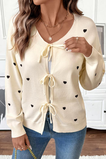casual slight stretch crew neck lace-up heart printing sweaters