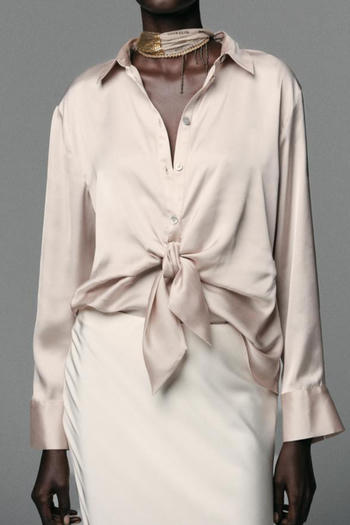 casual non-stretch lapel solid color lace-up blouses