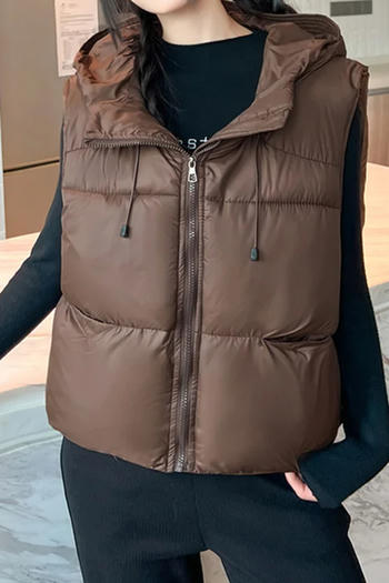 casual non-stretch hooded 4 colors zip-up sleeveless warm jacket