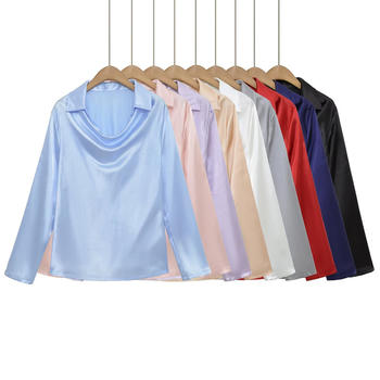 casual non-stretch 9 colors swing collar lapel solid color blouses
