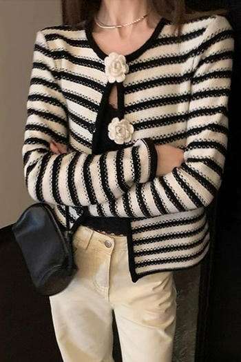 casual slight stretch ribbed knit crew neck flower decor sweaters