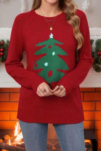 christmas stylish slight stretch christmas tree knitted all-match sweater