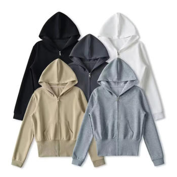casual slight stretch 5 colors hooded zip-up jacket(size run small)