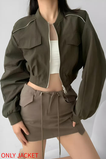 casual non-stretch 4 colors crew neck zip-up jacket(size run small)