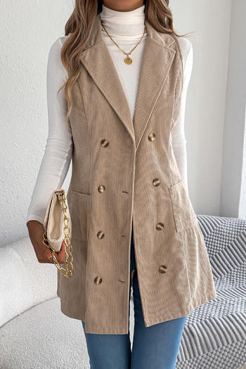 stylish slight stretch corduroy double-breasted all-match blazer vest(only vest)
