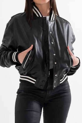 casual plus size non-stretch striped pu patchwork new jacket