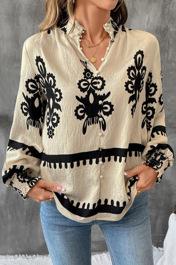 casual non-stretch ethnic style printing button blouses