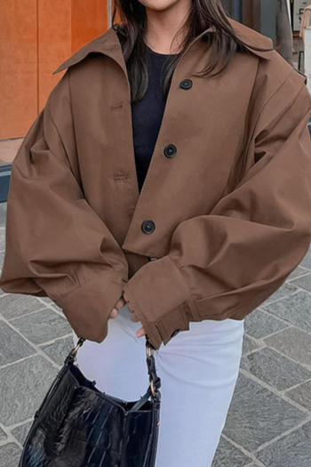 casual non-stretch high collar solid color button jacket