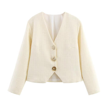 chic non-stretch button decor v-neck all-match blazer(size run small)