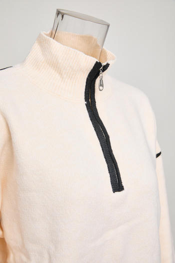 Casual slight stretch knitted zip-up loose all-match sweater