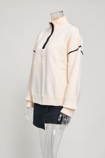 Casual slight stretch knitted zip-up loose all-match sweater