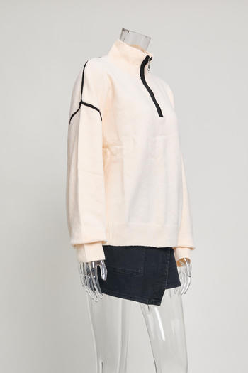 Casual slight stretch knitted zip-up loose all-match sweater