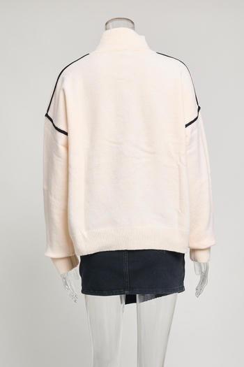 Casual slight stretch knitted zip-up loose all-match sweater