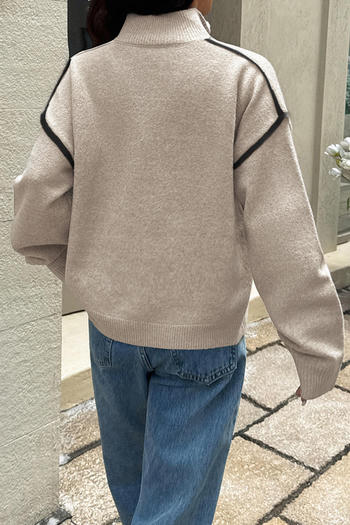 Casual slight stretch knitted zip-up loose all-match sweater